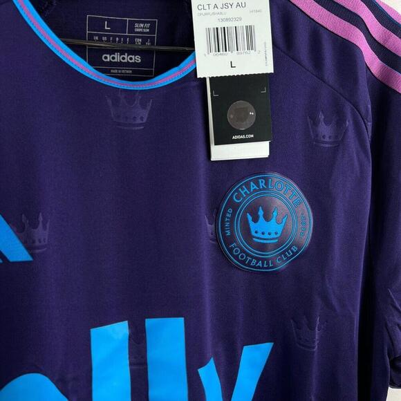 Charlotte FC 2024 Away Jersey Adidas Authentic Purple Size L Slim Fit MLS NWT - Picture 8 of 9